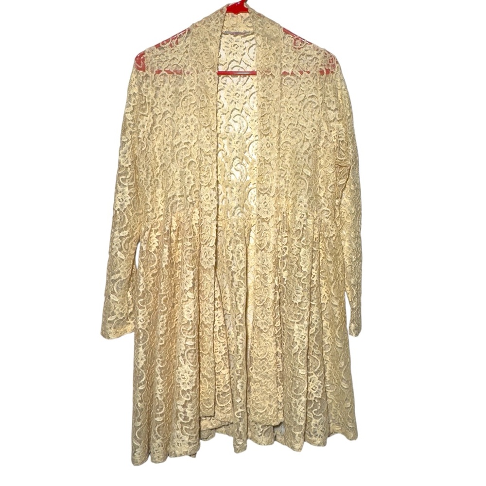 Boho Lace Duster Kimono Cardigan Cottage Romantic CoverUp Size M Victorian Cream